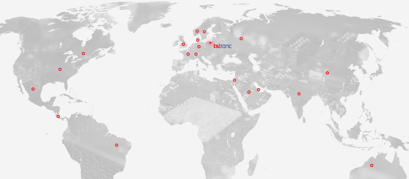 Mapa lokalizacji firm, z którymi współpracuje TSTRONIC